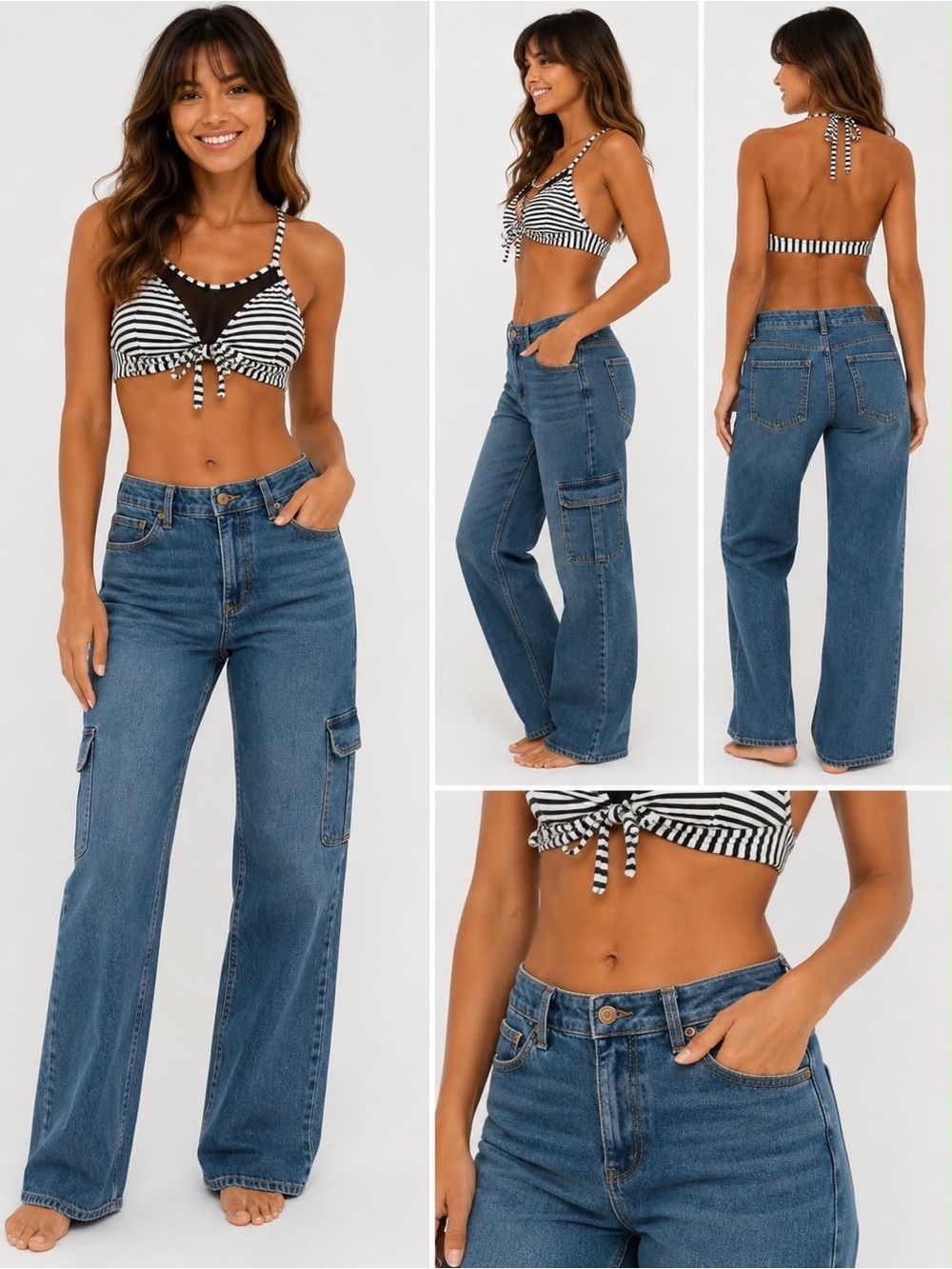 Mossimo Supply Co. Black and White Striped Bikini Top